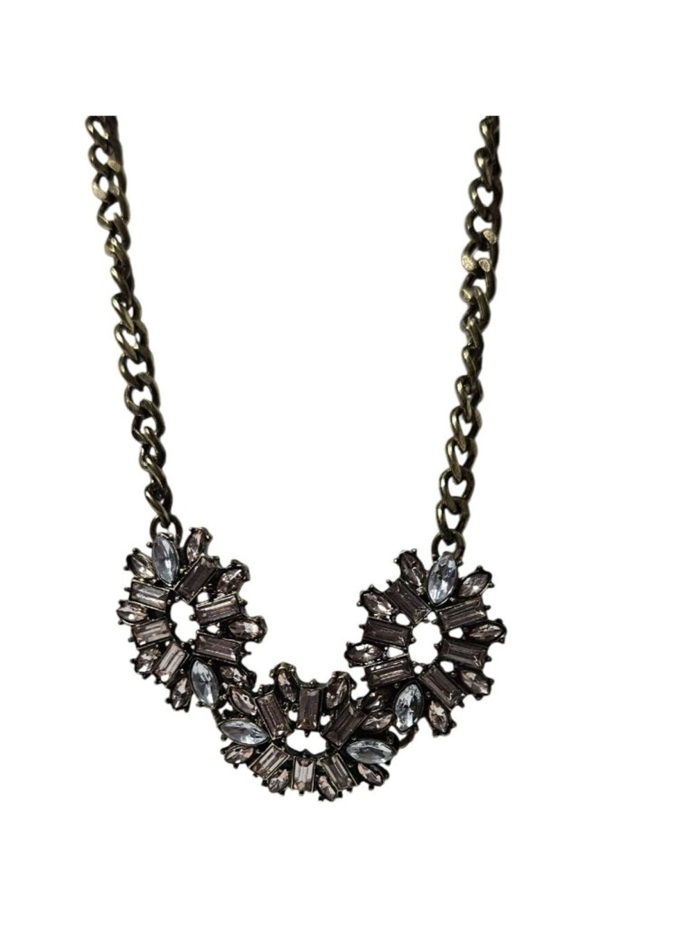 Paperdots Bib Necklace Smoky Gray Rhinestone Statement Gunmetal Goth Glam Y2K
